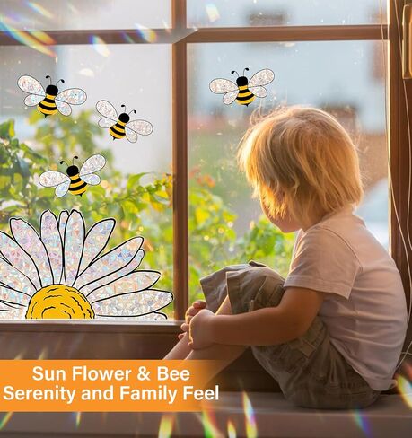 2 Pack Sunflower Window Clings, Bee Window Clings for Glass Windows, Suitable for Spring and Summer (Double-Sided) in Saudi Arabia