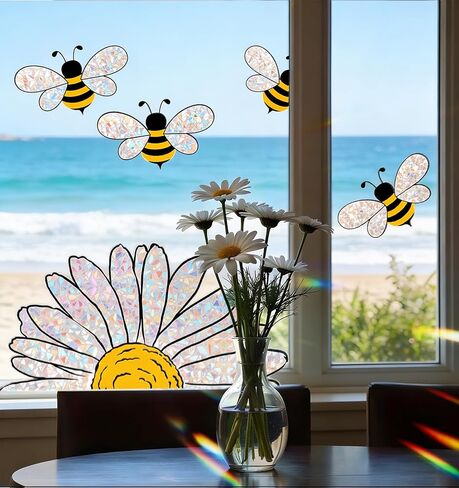 2 Pack Sunflower Window Clings, Bee Window Clings for Glass Windows, Suitable for Spring and Summer (Double-Sided) in Saudi Arabia