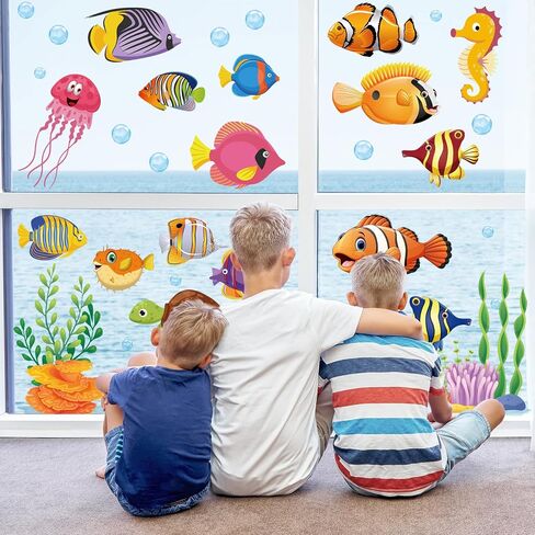 FYSUIMU 9 Sheets Summer Window Clings Under The Sea Fish Reusable Glass Decal Stickers for Ocean Party Home Office Classroom Mirror Shop Decoration in Kuwait