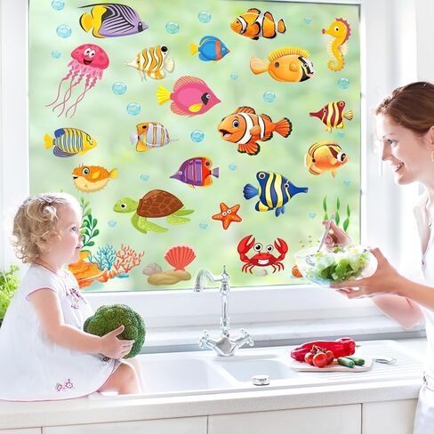 FYSUIMU 9 Sheets Summer Window Clings Under The Sea Fish Reusable Glass Decal Stickers for Ocean Party Home Office Classroom Mirror Shop Decoration in Kuwait
