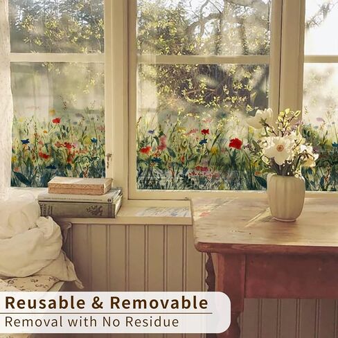Window Privacy Film Floral Window Sticker Wildflower Static Cling for Glass Windows Door Decor, Autumn Thistle in Saudi Arabia