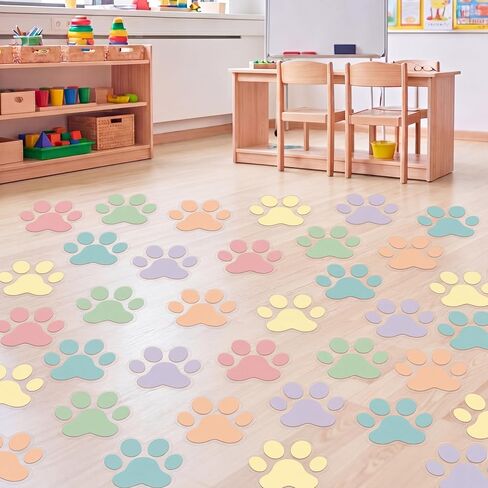 30 Pcs Pastel Print Floor Decals 7.5" Large Dog Pawprints Wall Cling Self Adhesive Footprint Floor Cling Window Stickers for Classroom Bedroom Wall Window Decoration in Saudi Arabia