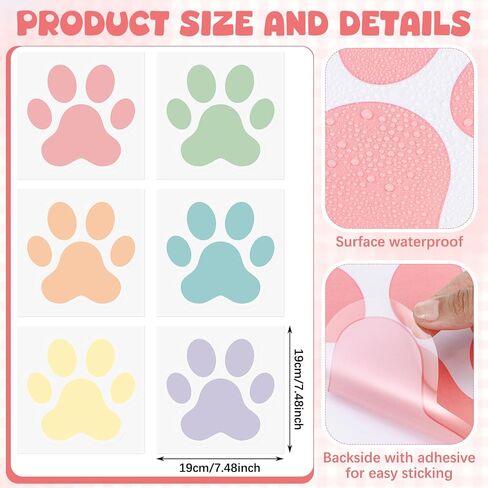 30 Pcs Pastel Print Floor Decals 7.5" Large Dog Pawprints Wall Cling Self Adhesive Footprint Floor Cling Window Stickers for Classroom Bedroom Wall Window Decoration in Saudi Arabia
