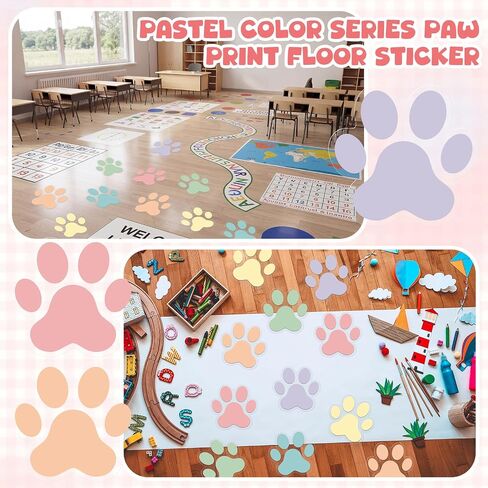30 Pcs Pastel Print Floor Decals 7.5" Large Dog Pawprints Wall Cling Self Adhesive Footprint Floor Cling Window Stickers for Classroom Bedroom Wall Window Decoration in Saudi Arabia
