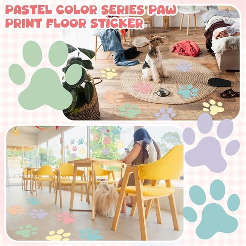 30 Pcs Pastel Print Floor Decals 7.5" Large Dog Pawprints Wall Cling Self Adhesive Footprint Floor Cling Window Stickers for Classroom Bedroom Wall Window Decoration in Saudi Arabia