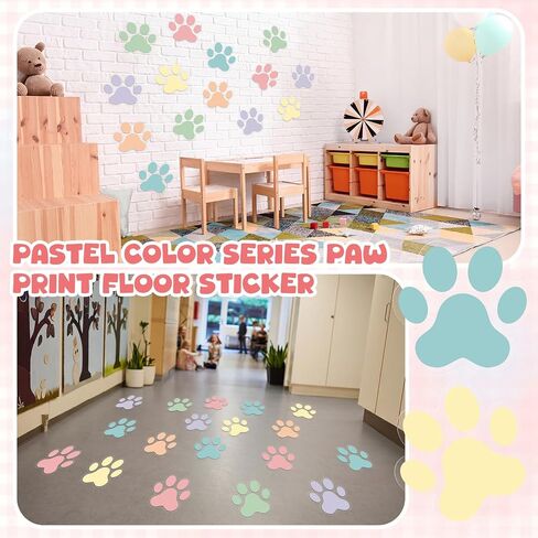 30 Pcs Pastel Print Floor Decals 7.5" Large Dog Pawprints Wall Cling Self Adhesive Footprint Floor Cling Window Stickers for Classroom Bedroom Wall Window Decoration in Saudi Arabia