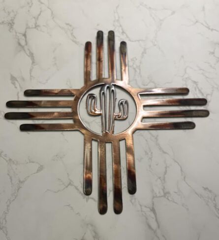 HGartworks Southwestern Zia with Saguaro Cactus Center Metal Wall Art Décor 14" 18", 20", 24" 30" or 44" (24" x 24") in Saudi Arabia