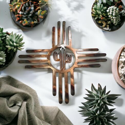 HGartworks Southwestern Zia with Saguaro Cactus Center Metal Wall Art Décor 14" 18", 20", 24" 30" or 44" (24" x 24") in Saudi Arabia