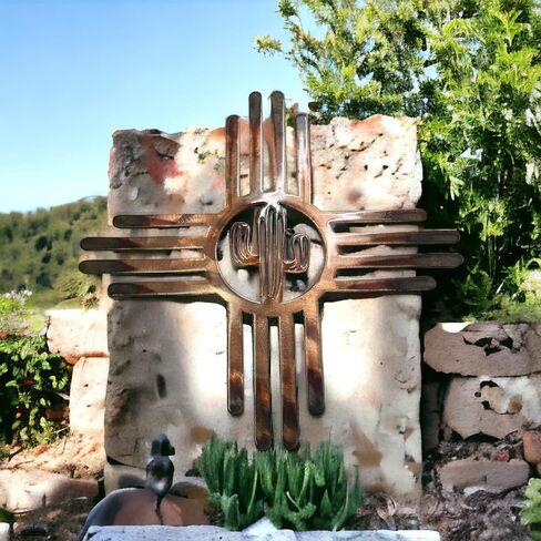 HGartworks Southwestern Zia with Saguaro Cactus Center Metal Wall Art Décor 14" 18", 20", 24" 30" or 44" (24" x 24") in Saudi Arabia