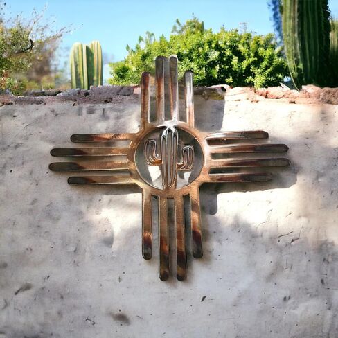 HGartworks Southwestern Zia with Saguaro Cactus Center Metal Wall Art Décor 14" 18", 20", 24" 30" or 44" (24" x 24") in Saudi Arabia