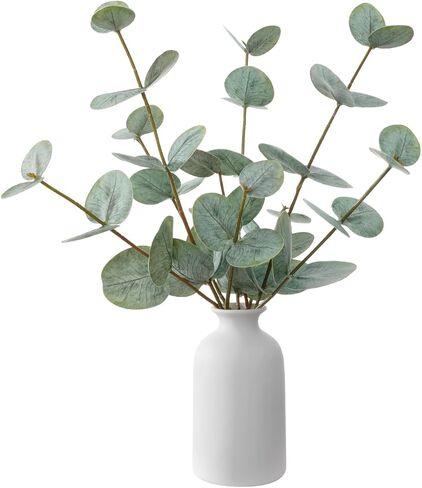 dallisten Artificial Eucalyptus Stems with Ceramic Vase, 13'' Fake Plants for Home Decor, White Vase with Greenery for Modern Farmhouse Boho Decor, Table Centerpiece for Room Bathroom Kitchen Mantle in Saudi Arabia