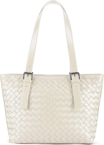 Woven Vegan Leather Tote Bag for Women Large Shoulder Handbag with Adjustable Straps Work Purse with Zipper in Saudi Arabia