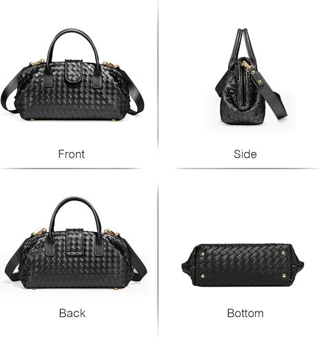 JBRUN Trendy PU Leather Woven Boston Bag Shoulder Bags for Women Top-Handle Tote Handbag Hobo Purse(Black) in Kuwait