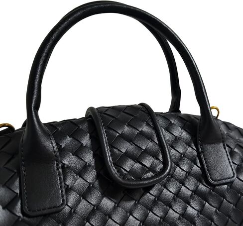 JBRUN Trendy PU Leather Woven Boston Bag Shoulder Bags for Women Top-Handle Tote Handbag Hobo Purse(Black) in Kuwait