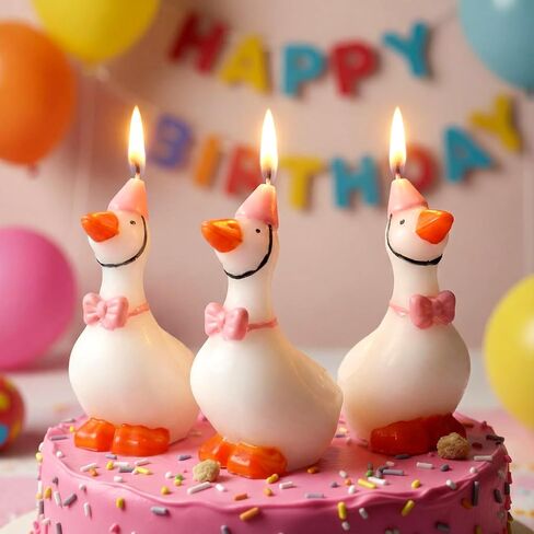 Conelist 3 Pcs Silly Goose Birthday Candles Cute Goose Candles with Top Hat & Pink Bow Cake Topper Decorations for Birthday Party Festive Celebrations in Saudi Arabia