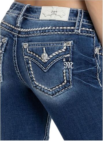 Miss Me Women's Tri-Color Metallic Saddle Stitch Faux Flap Pockets Mid-Rise Bootcut Jeans in Saudi Arabia