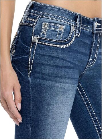 Miss Me Women's Tri-Color Metallic Saddle Stitch Faux Flap Pockets Mid-Rise Bootcut Jeans in Saudi Arabia