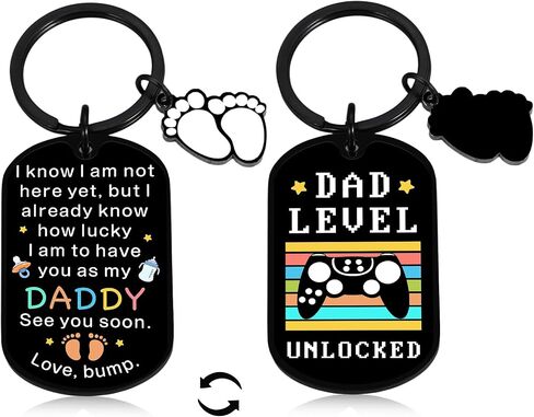 First Time New Dad Daddy to Be Gifts for First Fathers Day Soon to Be Daddy Keychain Pregnancy Announcement Gifts for Expecting Dad from Wife Funny Daddy Level Unlocked Keychain Bump Baby Footprint in Kuwait
