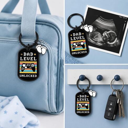 First Time New Dad Daddy to Be Gifts for First Fathers Day Soon to Be Daddy Keychain Pregnancy Announcement Gifts for Expecting Dad from Wife Funny Daddy Level Unlocked Keychain Bump Baby Footprint in Kuwait