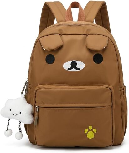 Cute Bear Backpack for Women Nylon Cartoon Kawaii Daily Bag Lightweight Travel Daypack with Soft Cloud Pendant (White) in Saudi Arabia