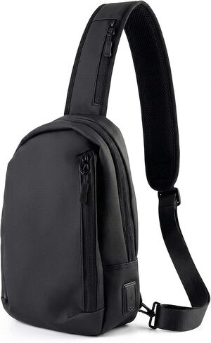 Sling Chest Backpack with USB Charging Port, Crossbody Bag for Men & Women, Waterproof Daypack for Travel, Hiking, Outdoor, Sports, Cycling, Daily Use, Black in Saudi Arabia