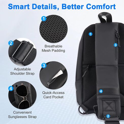 Sling Chest Backpack with USB Charging Port, Crossbody Bag for Men & Women, Waterproof Daypack for Travel, Hiking, Outdoor, Sports, Cycling, Daily Use, Black in Saudi Arabia
