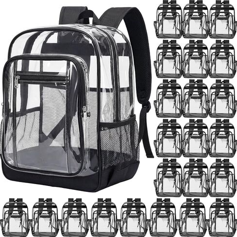 24 Pack Clear Backpacks Bulk 17in Heavy Duty Transparent Waterproof Bookbags for Stadium Approved Donation Work(Classic) in Kuwait