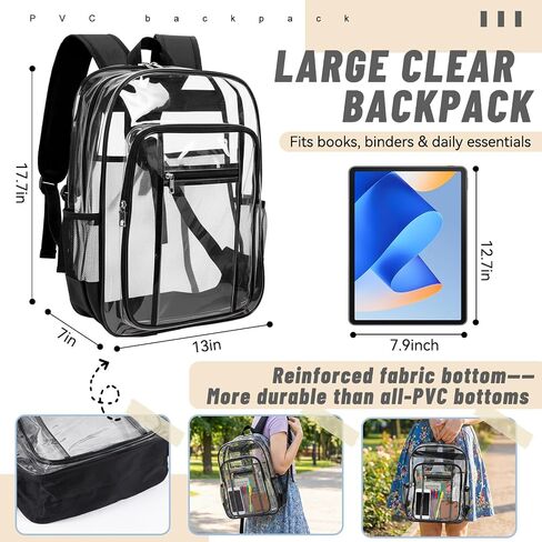 24 Pack Clear Backpacks Bulk 17in Heavy Duty Transparent Waterproof Bookbags for Stadium Approved Donation Work(Classic) in Kuwait