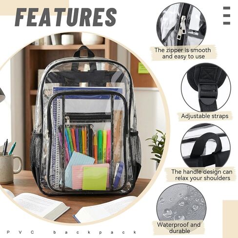 24 Pack Clear Backpacks Bulk 17in Heavy Duty Transparent Waterproof Bookbags for Stadium Approved Donation Work(Classic) in Kuwait