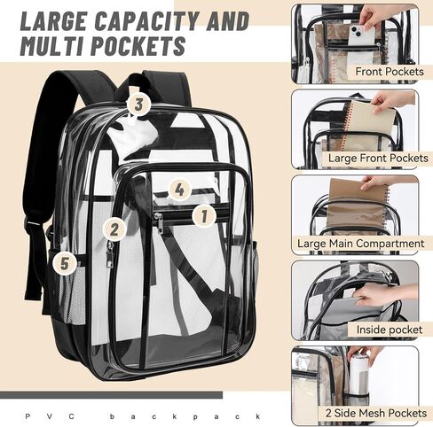 24 Pack Clear Backpacks Bulk 17in Heavy Duty Transparent Waterproof Bookbags for Stadium Approved Donation Work(Classic) in Kuwait