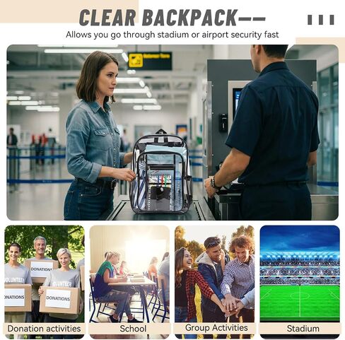 24 Pack Clear Backpacks Bulk 17in Heavy Duty Transparent Waterproof Bookbags for Stadium Approved Donation Work(Classic) in Kuwait