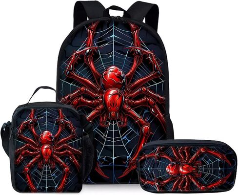 KAweh Cool Spider Backpack Set, 3PCS Bookbag with Lunch Bag & Pencil Pouch for Travel & Daily Use (red) in Kuwait