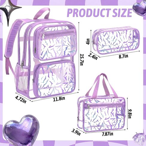 ReliThick 3 قطعة حقيبة ظهر شفافة أرجوانية Kpop مجموعة حقيبة ظهر البرق الكراك طباعة مقاومة للماء PVC البلاستيك Kpop هدية in Kuwait