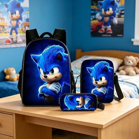 3 in 1 Sonic Backpack 17'' Large-Capacity Set With a Fashionable and Personalized Style is Exquisitely Designed and Widely Applicable, Making it an Ideal Choice in Kuwait