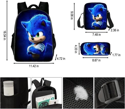 3 in 1 Sonic Backpack 17'' Large-Capacity Set With a Fashionable and Personalized Style is Exquisitely Designed and Widely Applicable, Making it an Ideal Choice in Kuwait