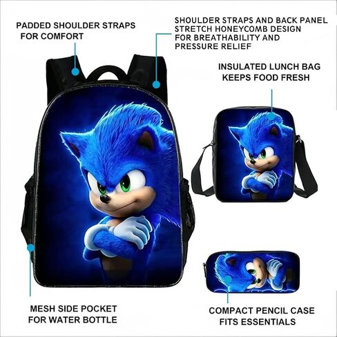 3 in 1 Sonic Backpack 17'' Large-Capacity Set With a Fashionable and Personalized Style is Exquisitely Designed and Widely Applicable, Making it an Ideal Choice in Kuwait