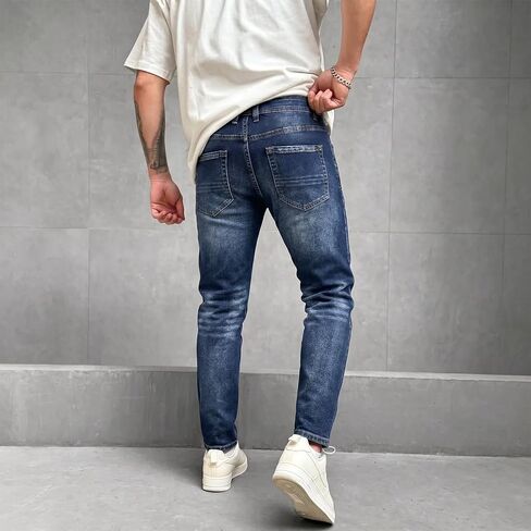 Men's Tapered Slim Fit Jeans, Distressed Stretch Denim for Casual and Work, Comfortable Material, Odor-Free in Kuwait