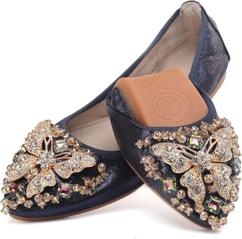 VYKF Womens Ballet Flats Foldable Rhinestone Pointed Toe Wedding Shoes Comfortable Slip on Flat Shoe in Saudi Arabia