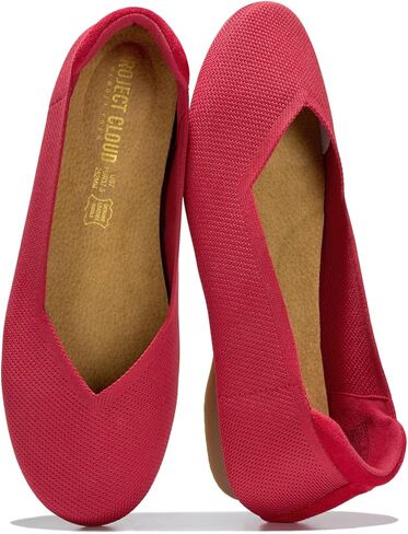 Project Cloud Womens Flats - Memory Foam Insole Ballet Flats for Women Footwear - Non Slip and Lightweight Comfortable Shoes for Women 2026 (Prospect-REDKN,9M) in Kuwait
