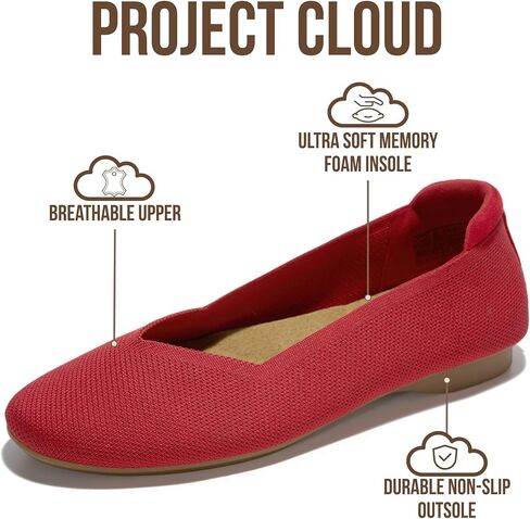 Project Cloud Womens Flats - Memory Foam Insole Ballet Flats for Women Footwear - Non Slip and Lightweight Comfortable Shoes for Women 2026 (Prospect-REDKN,9M) in Kuwait