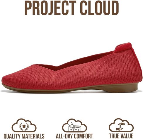 Project Cloud Womens Flats - Memory Foam Insole Ballet Flats for Women Footwear - Non Slip and Lightweight Comfortable Shoes for Women 2026 (Prospect-REDKN,9M) in Kuwait