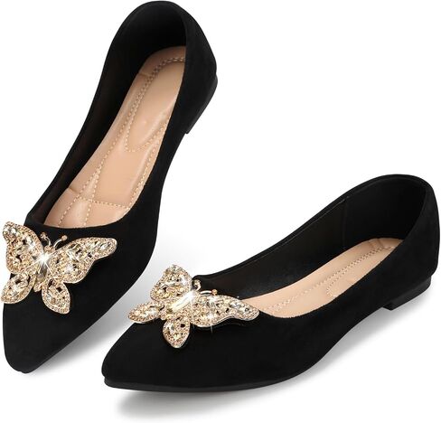 KUNWFNIX Women's Pointed Toe Pearl Flats, Faux Suede Comfort Dress Flats for Wedding Guest, Non-Slip Soft Sole Office Flats for Work, Party, Date in Saudi Arabia