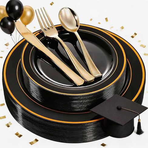 WDF 125 Pieces Thanksgiving Plates Dinnerware - Gold Plastic Silverware and Thanksgiving Plates Pumpkins Include 25Dinner Plates 25Salad Plates 25Forks 25Knives 25Spoons in Saudi Arabia