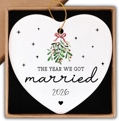 Wedding Shower Gifts for Couple 2026 Newlyweds Christmas Ceramic Ornament Keepsake Sign Heart Plaque The Year We Became Mr. & Mrs. Bridal Shower Party Just Married Gifts Decorations in Saudi Arabia