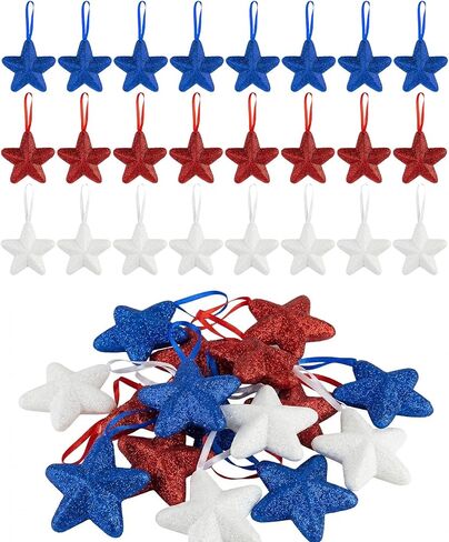 4th of July Star Hanging Decorations, 24 Pack Red White Blue Foam Stars, Lightweight Patriotic Hanging Ornaments for Independence Day Party, Veteran Day Home Decor in Saudi Arabia