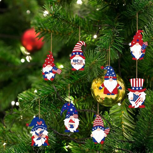 Capoda 4th of July Gnome Ornaments Independence Day Hanging Decorations Patriotic Tree Decor Wooden Red White and Blue Wooden Gnome Hanging Decoration for Independence Memorial Day Party(24 Pieces) in Kuwait