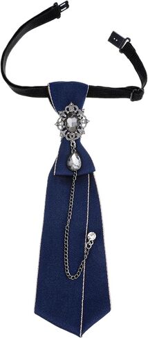 Ymapinc Navy Blue Bow Tie, Clip on Bow Ties Pre Tied Bowtie for Women Girls Adjustable Ribbon Rhinestone Necktie for Shirt School Uniform PartyWork Casual in Kuwait