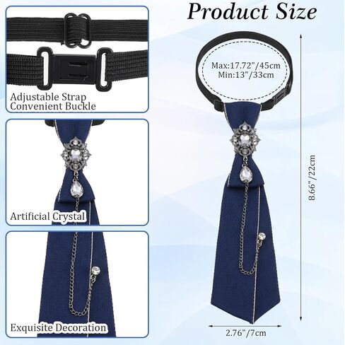 Ymapinc Navy Blue Bow Tie, Clip on Bow Ties Pre Tied Bowtie for Women Girls Adjustable Ribbon Rhinestone Necktie for Shirt School Uniform PartyWork Casual in Kuwait