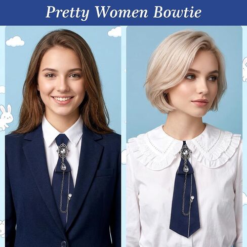 Ymapinc Navy Blue Bow Tie, Clip on Bow Ties Pre Tied Bowtie for Women Girls Adjustable Ribbon Rhinestone Necktie for Shirt School Uniform PartyWork Casual in Kuwait