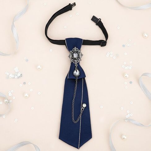Ymapinc Navy Blue Bow Tie, Clip on Bow Ties Pre Tied Bowtie for Women Girls Adjustable Ribbon Rhinestone Necktie for Shirt School Uniform PartyWork Casual in Kuwait